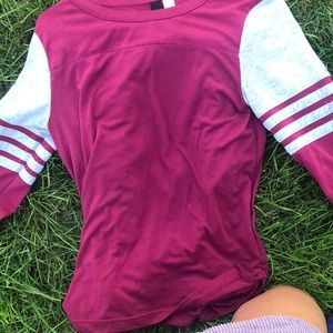Long sleeve Adidas shirt maroon stripes on the arms